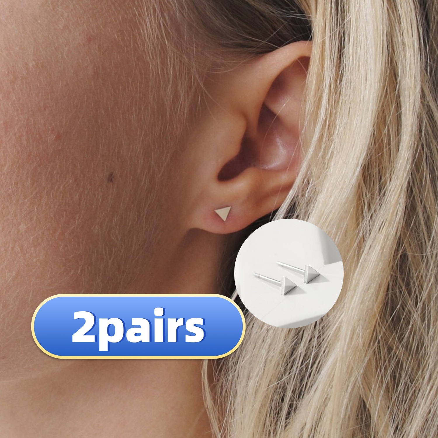 2 Pairs Women's Stainless Steel Minimalist Triangle Ear Studs